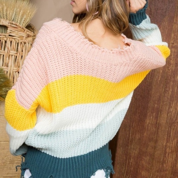 MULTI COLORED SWEATER distressed womens fa… - Picture 4 of 4
